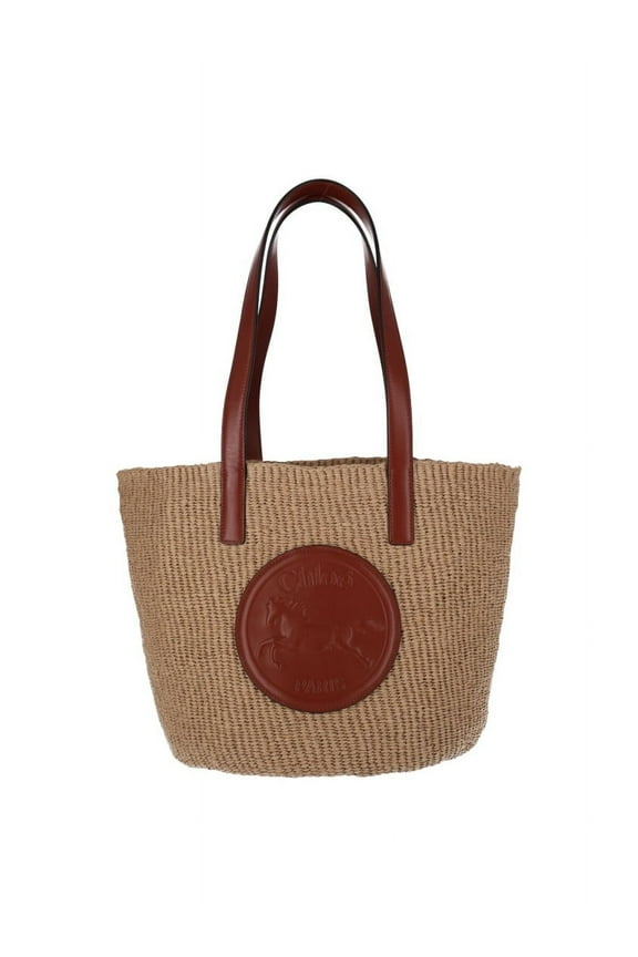 Women's "Horse Medal" Large Tote Bag Beige Brown