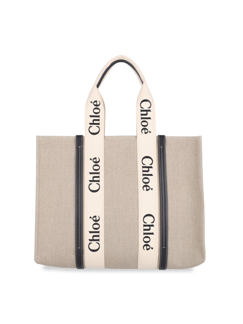 ショルダーバッグ・ポシェット Chloe Chloe Carry Bag In Sand Canvas Chloe Small Undone Straps Canvas Sand Woody Tote Bag