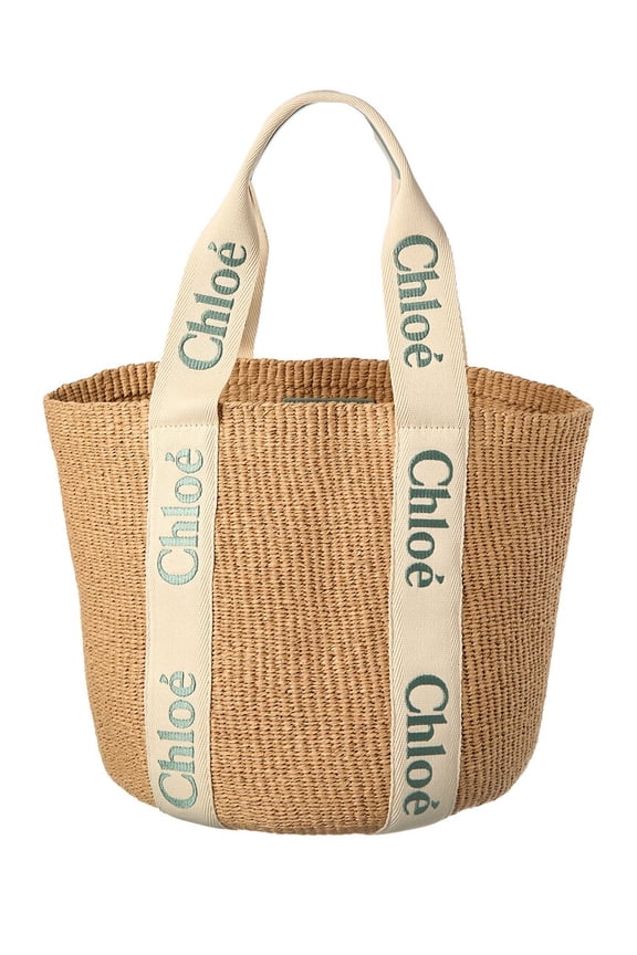 Woody Large Raffia Basket Tote, Beige