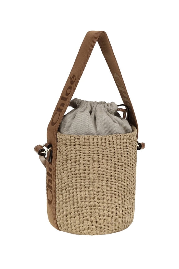 Woody Raffia Bucket Bag, Brown
