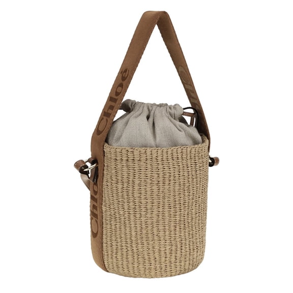 Chlo Woody Raffia Bucket Bag, Brown