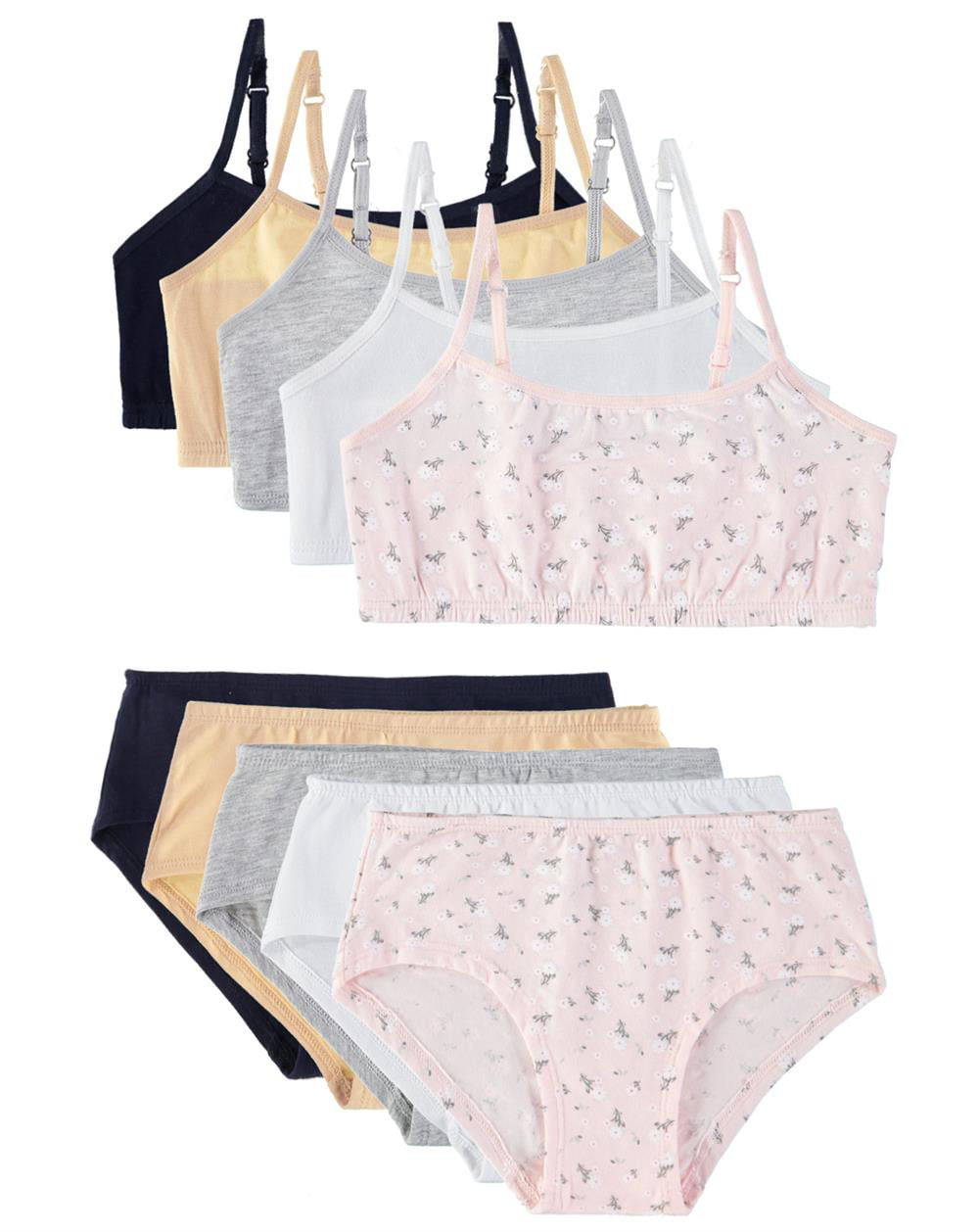 Chloe B. Popular Girls 7-14 Cotton 10-Pack Matching Bra & Panty Set(Turquoise  10/12) 