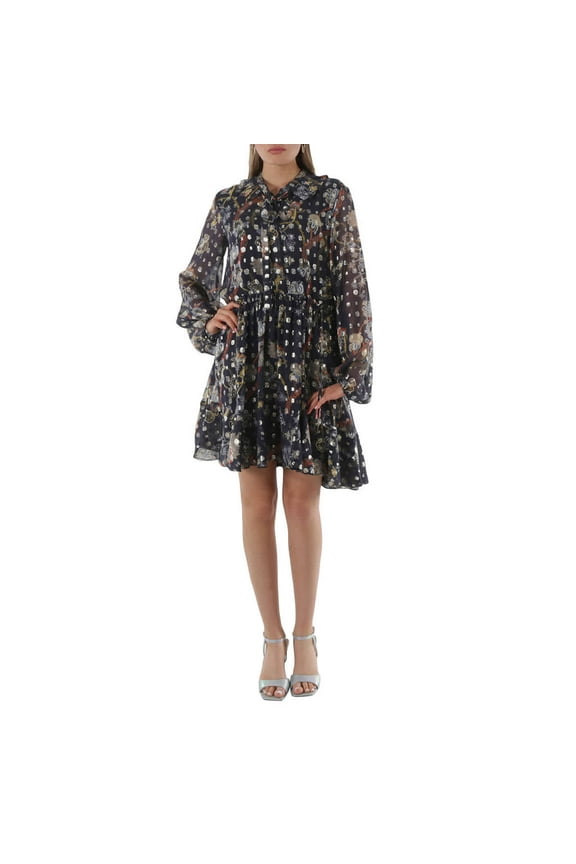 e Blue Floral Silk Georgette Dress, Brand Size 38 (US Size 4)