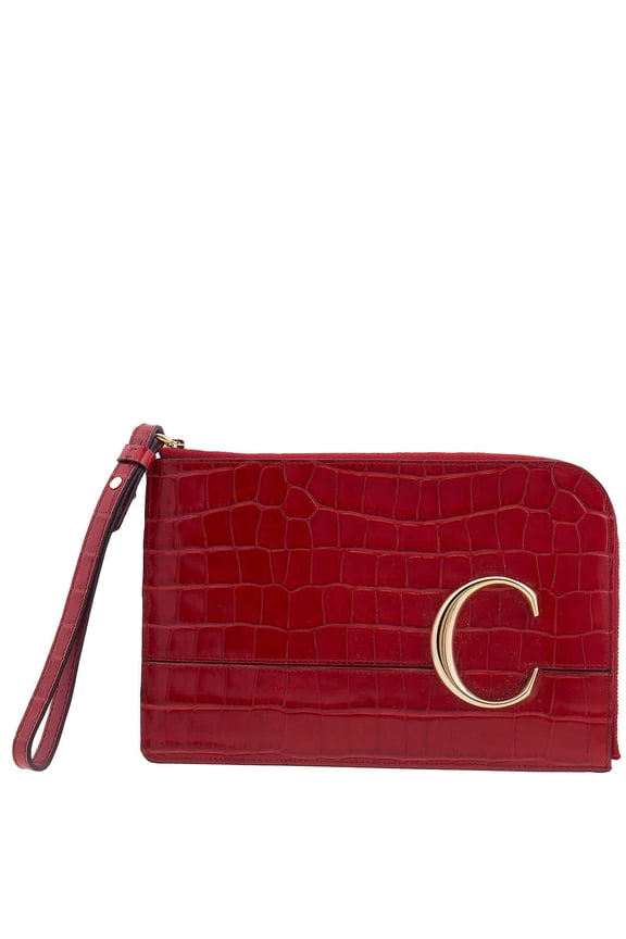 e C Croc Embossed Leather Pouch