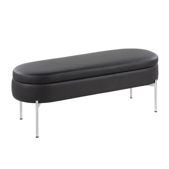 Chloe Contemporary/Glam Bench in Chrome Metal and Black Faux Leather by LumiSource