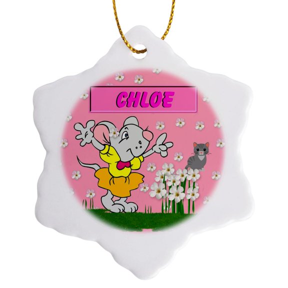 Chloe - Decorative Name Specific Childrens Art, 3 inch Snowflake Porcelain Ornament