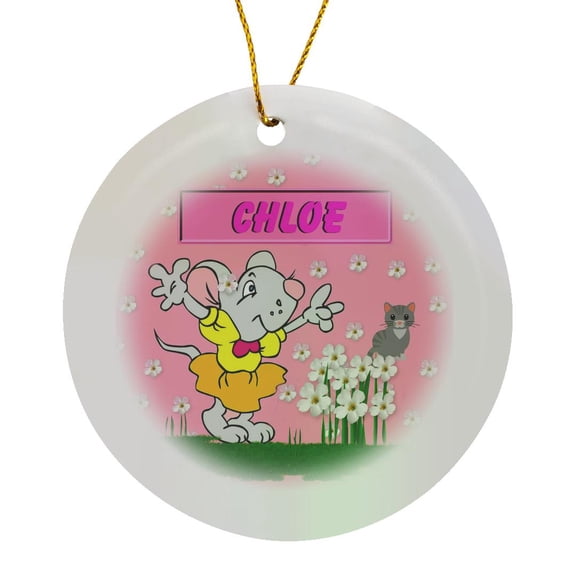 Chloe - Decorative Name Specific Childrens Art, Circle Porcelain Ornament