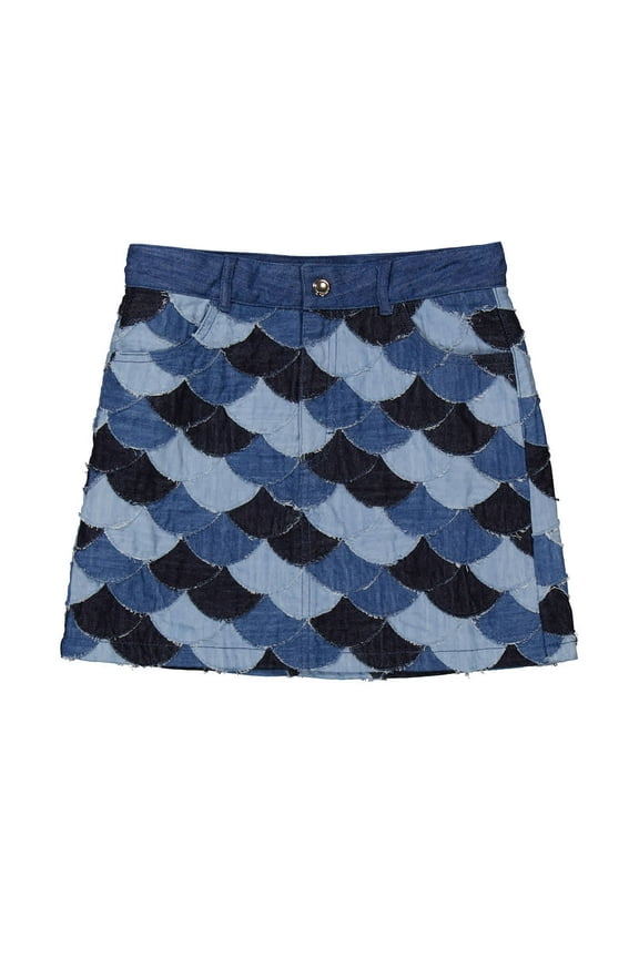 e Girls Denim Blue Scallop Patchwork Detail Skirt, Size 8Y