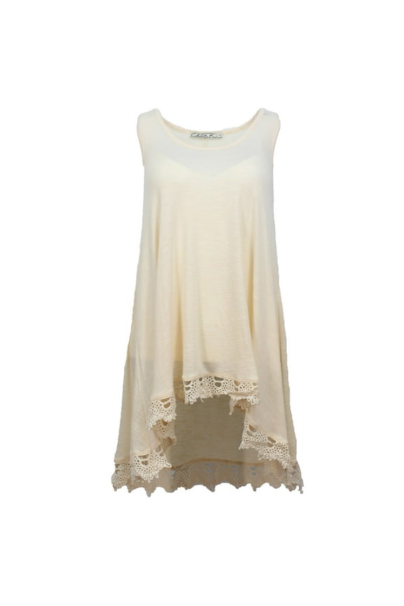 Womens Sleeveless Lace Extender Tank Top (Cream, Medium)