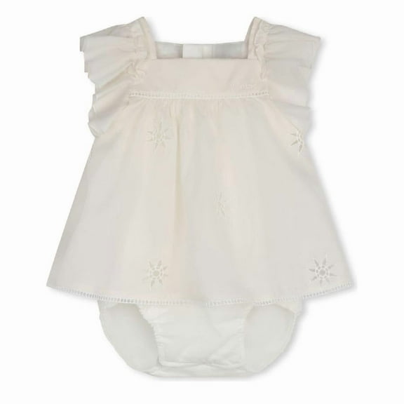 Chloe Kids Cotton Embroidered Stars And Ladder Stitch Work Dress, Size 6M