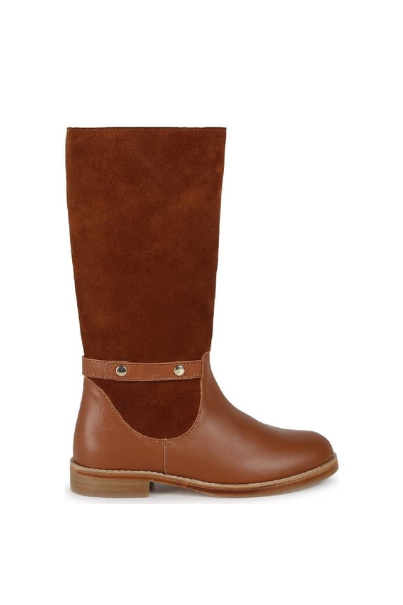 e Kids Logo Embossed Leather Boots, Brand Size 30 (13 Kids)