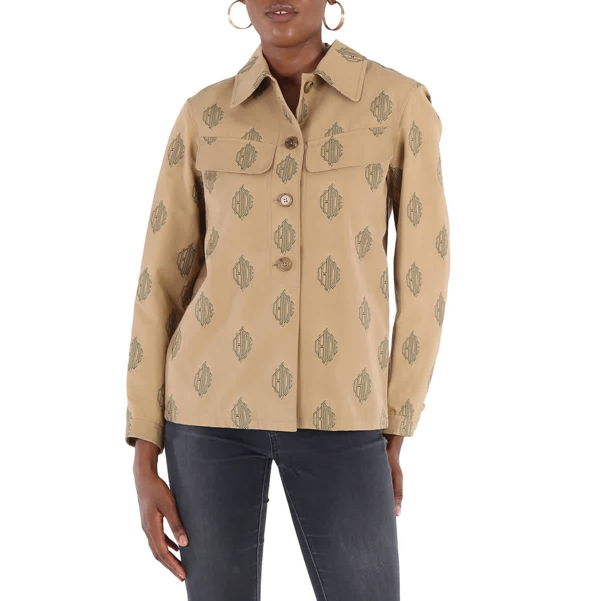ジャケット CHLOE Woman Jacket Beige CH25SMA13339 20G Chloe Ladies Beige Embroidered Shirt Jacket, Brand Size 38