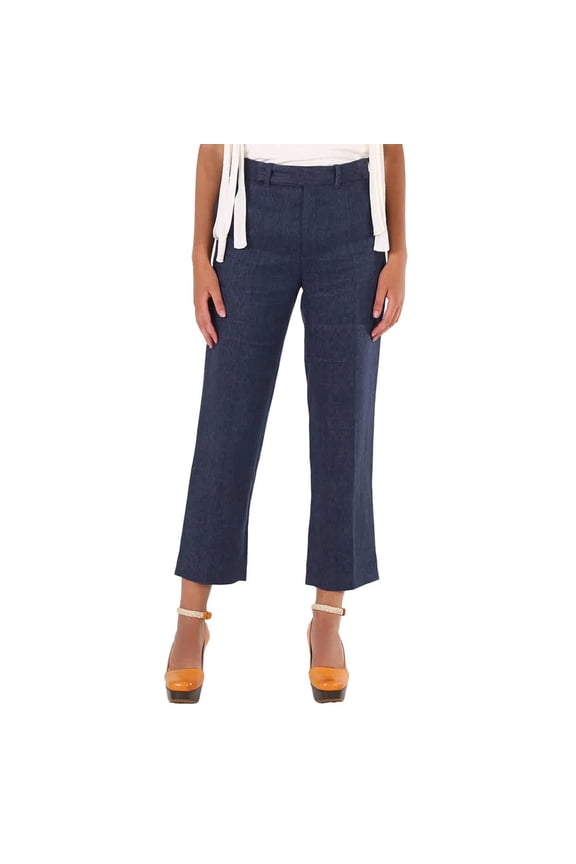 e Ladies Deep Ocean Cropped Tailored Linen Pants, Brand Size 36 (US Size 4)
