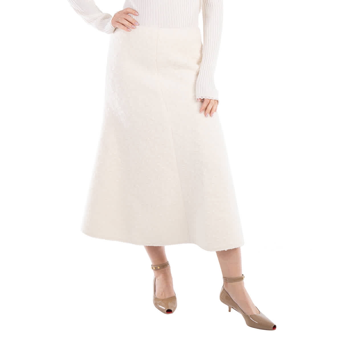 Chloe Ladies Eden White A-Line Boucle Midi Skirt, Brand Size 40 