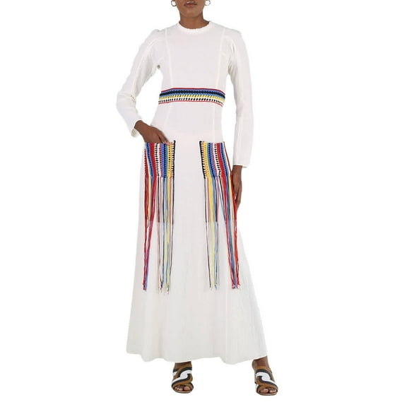 Chloe Ladies Iconic Milk Crochet-Detail Long Dress, Brand Size 36 (US Size 4)