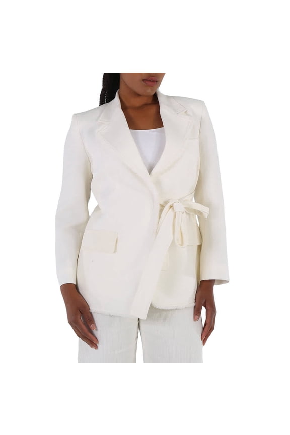 e Ladies Iconic Milk Double-Breasted Belted Blazer Jacket, Brand Size 38 (US Size 6)