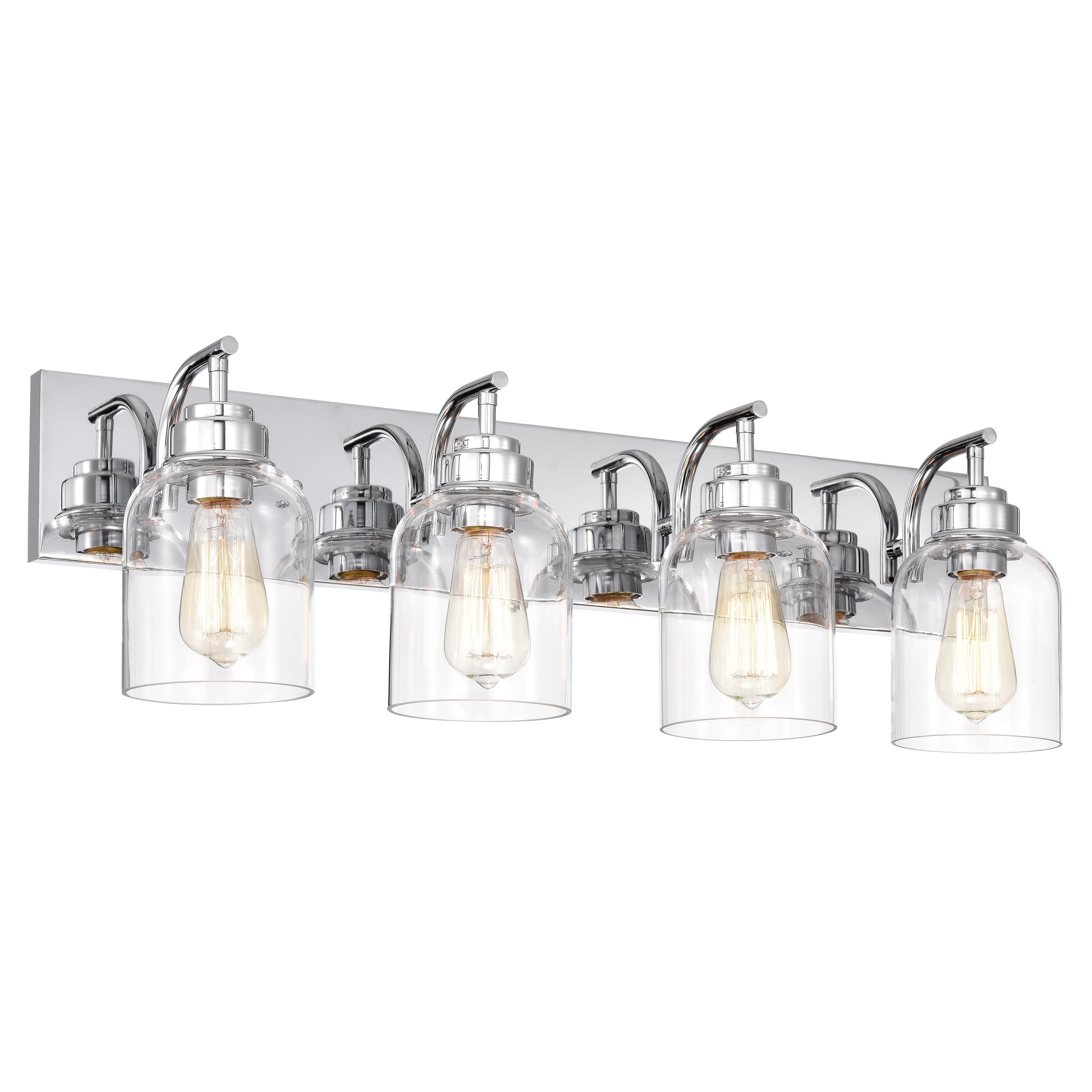 Chrome 4-Light Bathroom Vanity Fixture with Clear Glass Shades