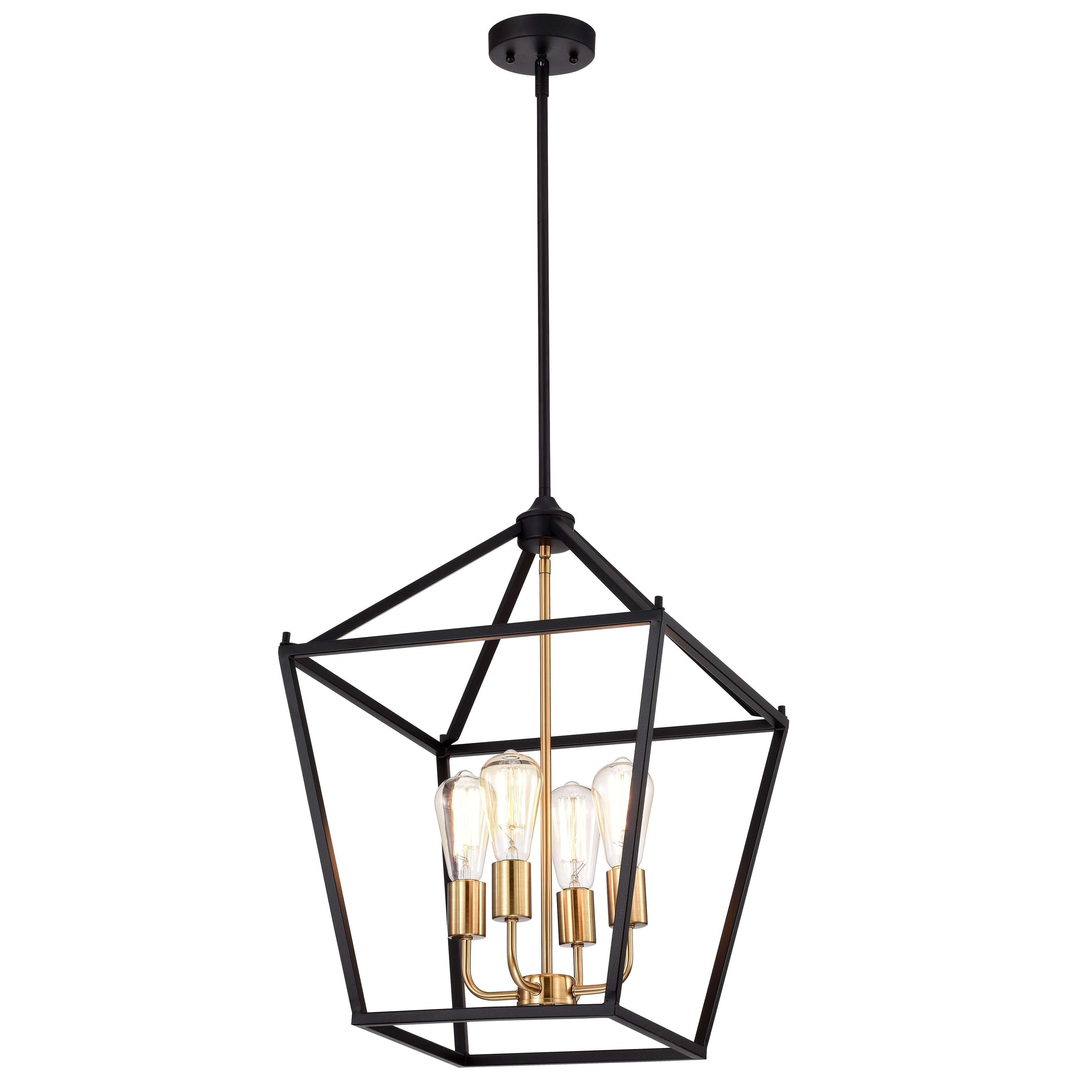 Black and Burnished Brass 4-Light Glass Hanging Pendant