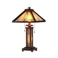thumbnail image 1 of Chloe Lighting Aaron Tiffany-Style 3-Light Mission Double Lit Wooden Table Lamp with 15" Shade, 1 of 2