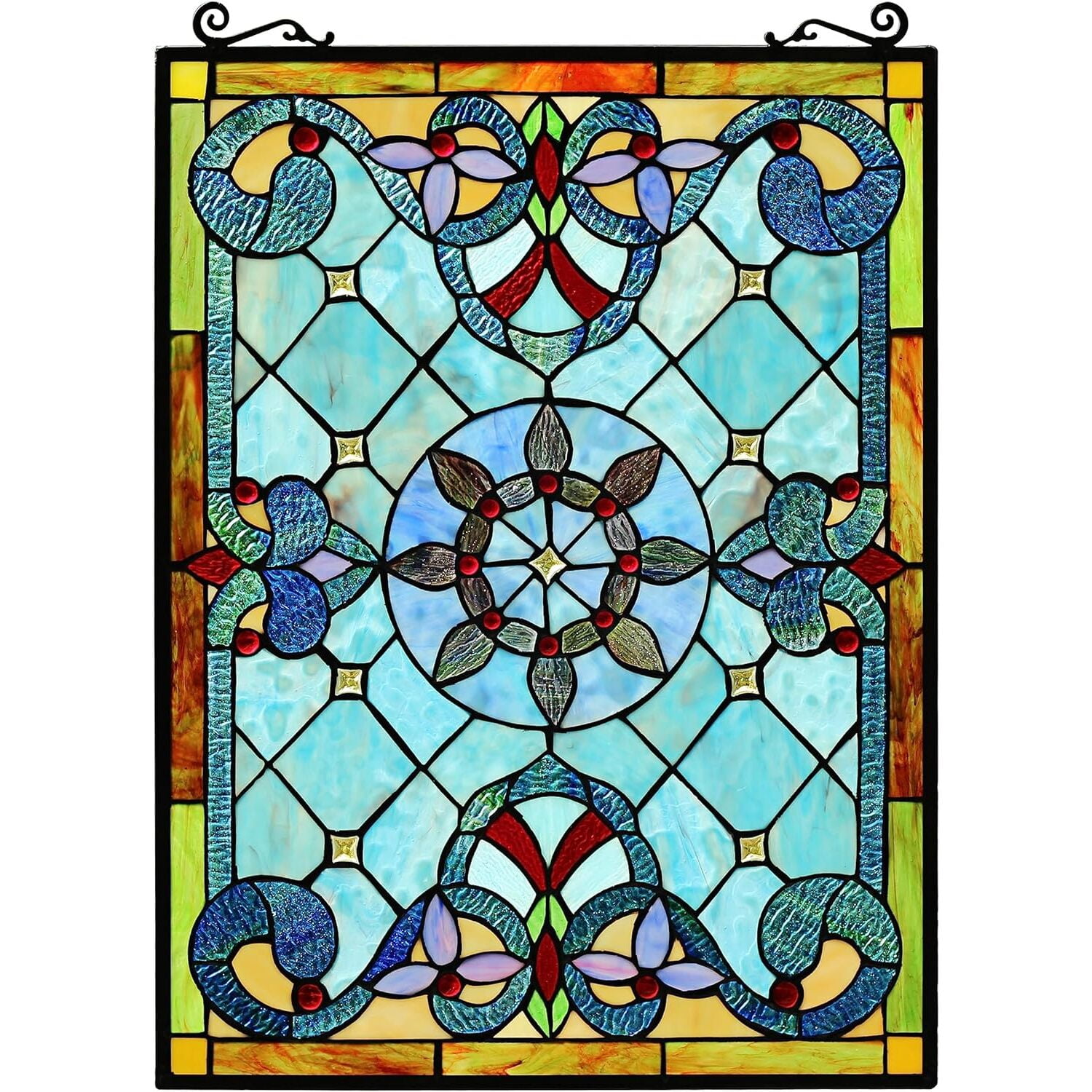 Anelisa Victorian Multi-Colored Stained Glass Window Panel 18" x 25"