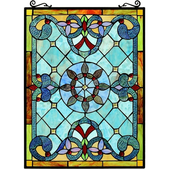 Chloe Lighting Anelisa Victorian Multi-Colored 18” x 25” Stained Glass Panel