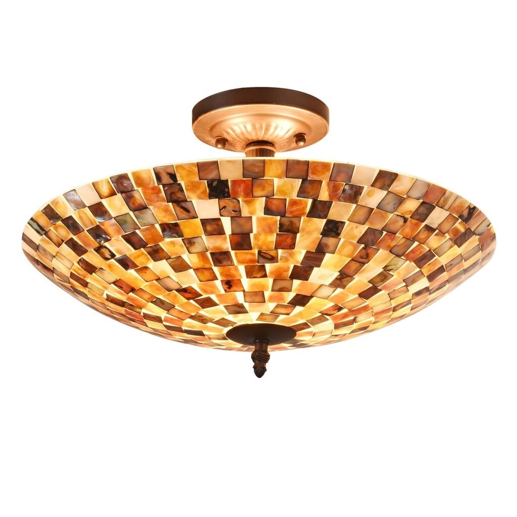Chloe 15.7" Dark Bronze Sea Shell Glass Semi-Flush Mount Light