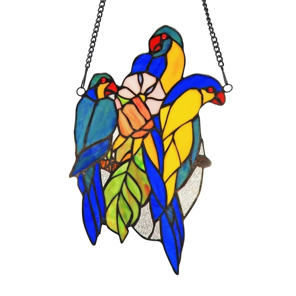 Handcrafted Tiffany Style Colorful Bird Design Stained Glass Window Panel