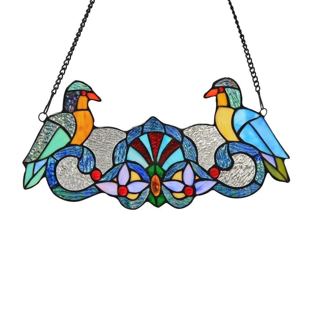 Handcrafted Multi-Color Tiffany Style Bird Design Window Panel