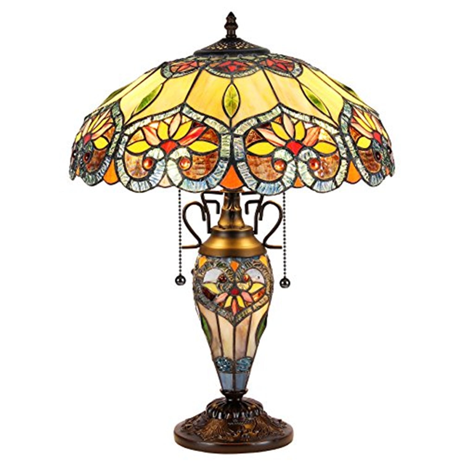 Tiffany-Style Floral Stained Glass Bronze Table Lamp, 16" Shade