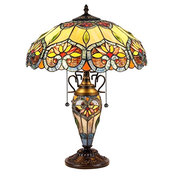 Chloe Lighting Crystorama Tiffany-Style 3-Light Floral Double Lit Table Lamp with 16" Shade