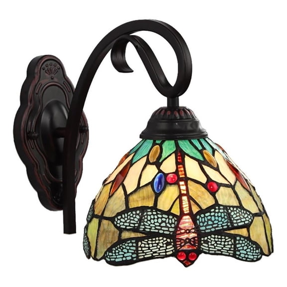 Chloe Lighting Empress Dragonfly 1-Light Glass/Iron Wall Sconce in Dark Bronze