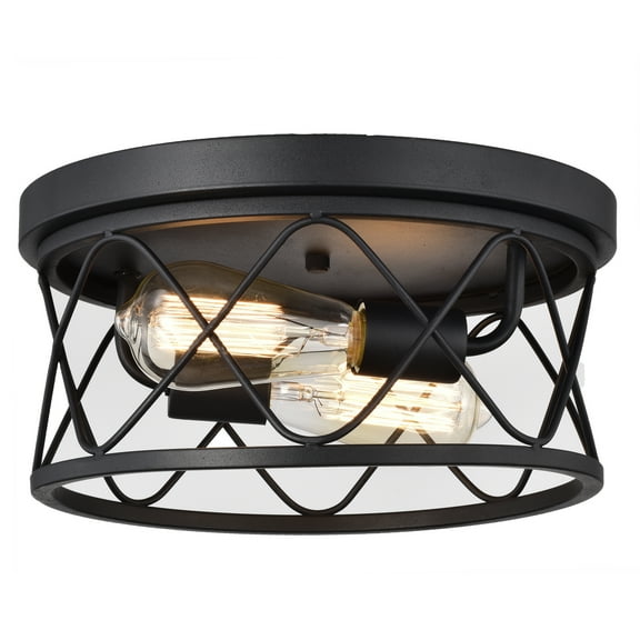 Chloe Lighting Ironclad 2-Light Metal Ceiling Flush Fixture in Textured Black