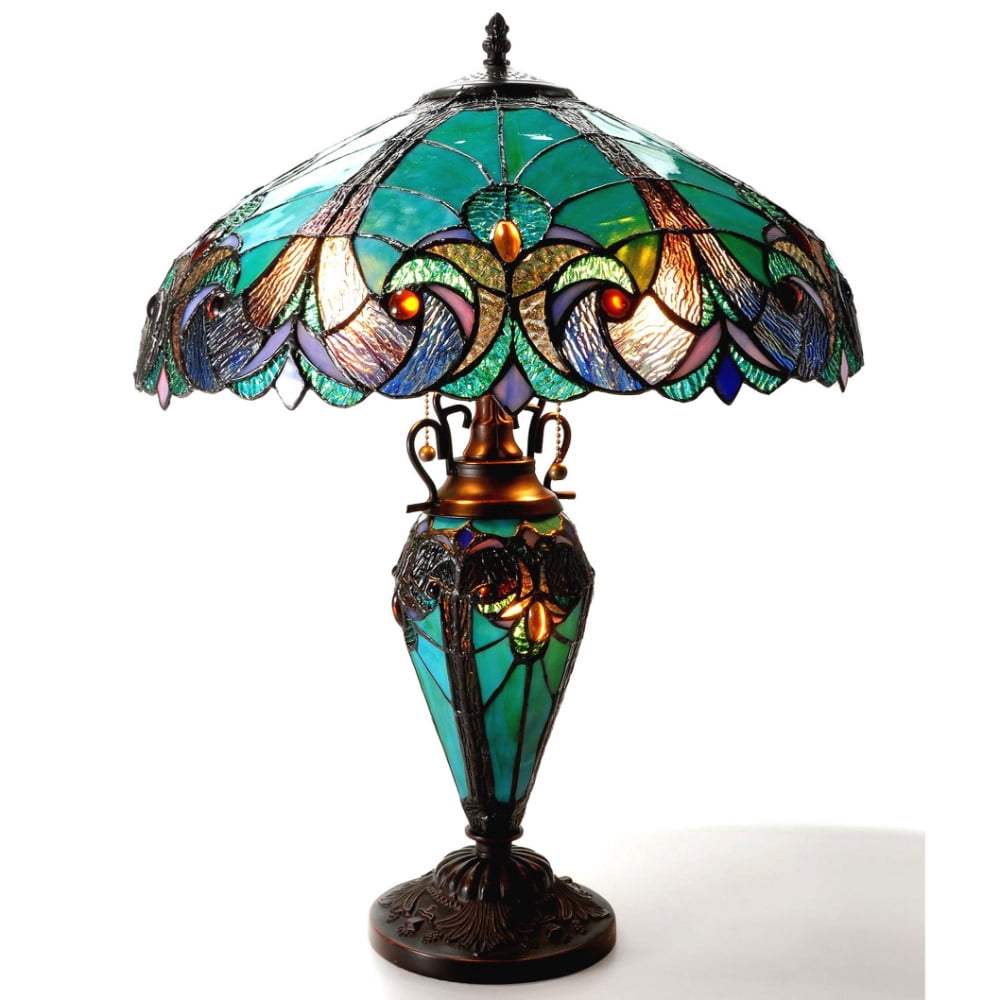Chloe Lighting Tiffany-Style 3-Light Victorian Double Lit Table Lamp ...