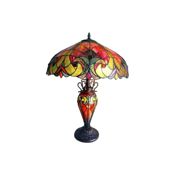 Chloe Lighting Liaison Tiffany-Style 3-Light Victorian Double Lit Table Lamp with 18" Shade