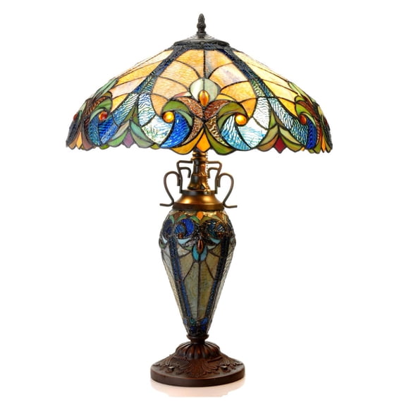 Chloe Lighting Liaison Tiffany-Style 3-Light Victorian Double Lit Table Lamp with 18" Shade