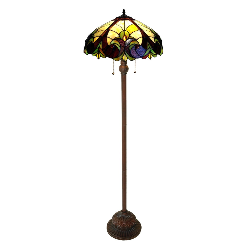 Victorian Bronze Stained Glass 62" Tiffany-Style Floor Lamp