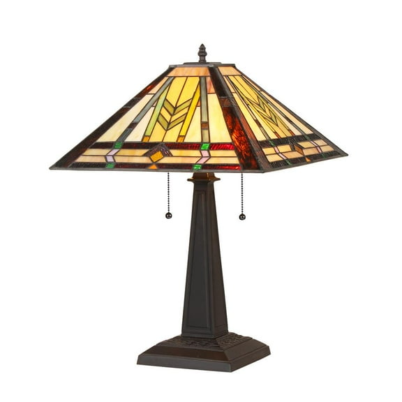 Chloe Lighting Nathan Tiffany-Style 2-Light Mission Table Lamp with 16" Shade