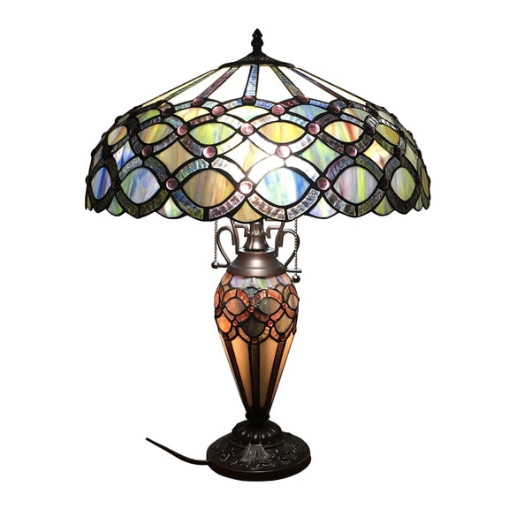 Chloe Lighting Prisma Tiffany-Style 3 Light Double Lit Table Lamp 18" Shade