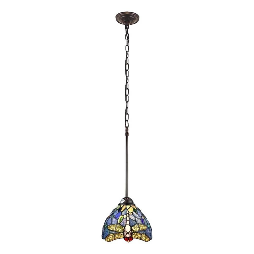 Sunniva Dragonfly Mini Pendant with Stained Glass Shade