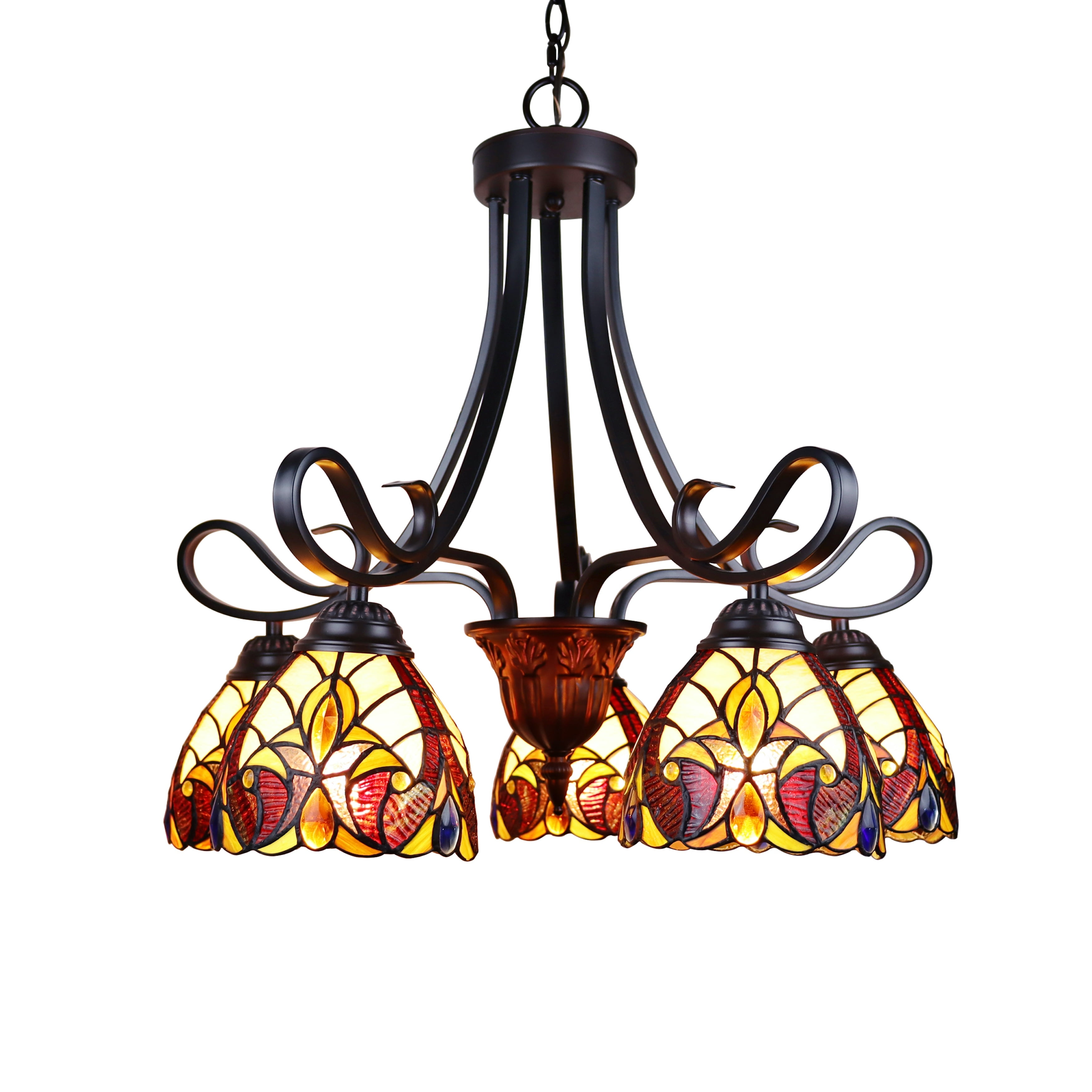 Victorian Dark Bronze 5-Light Tiffany Style Chandelier