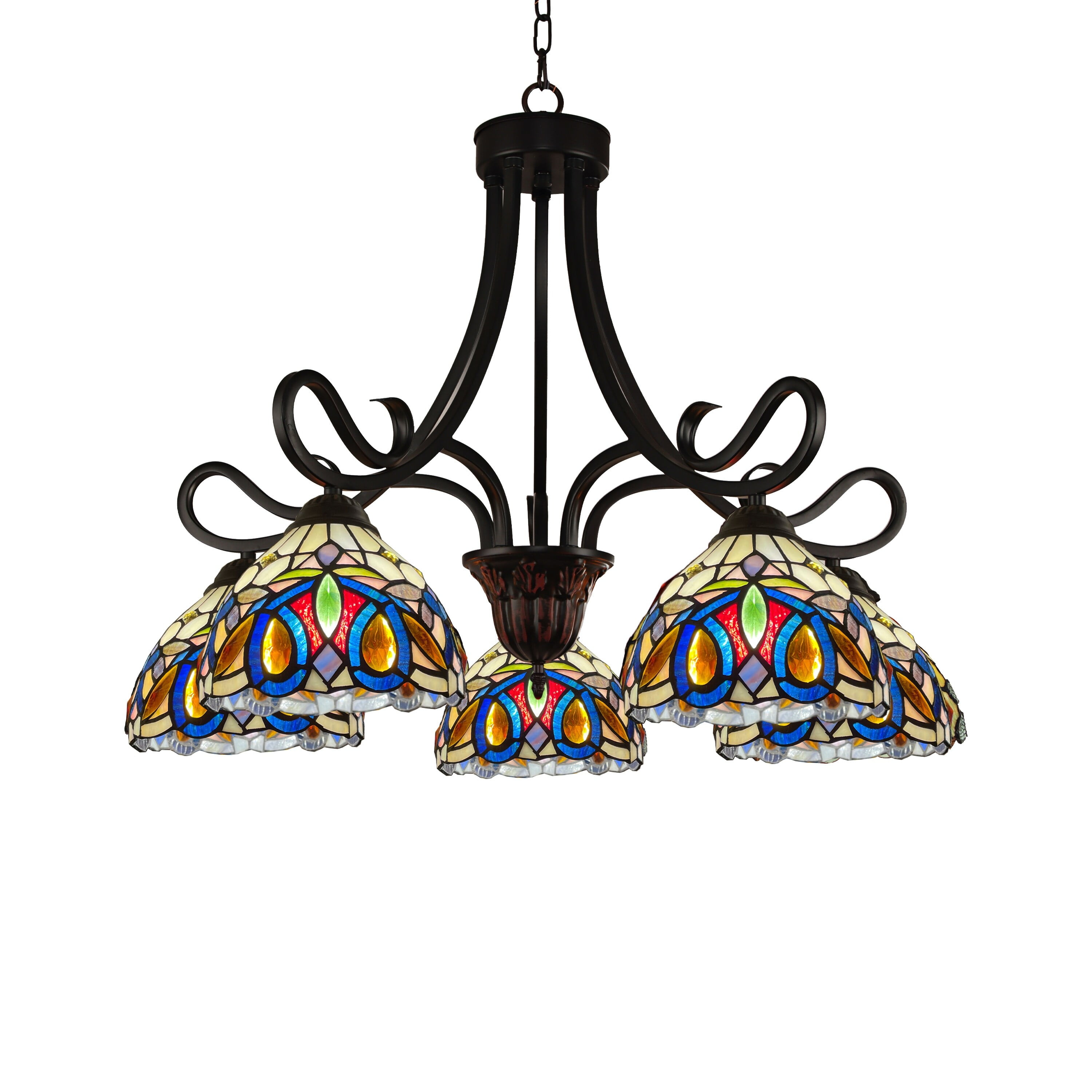 Victorian Dark Bronze and Crystal 5-Light Tiffany Style Chandelier