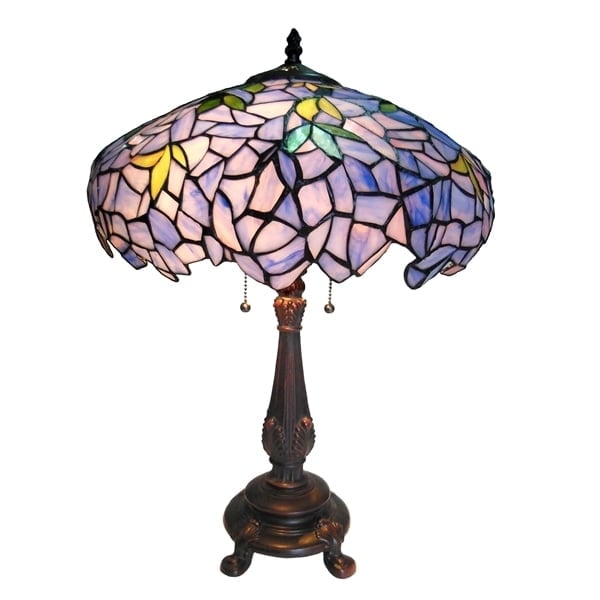Bronze Stained Glass Table Lamp with Blue and Green Shade