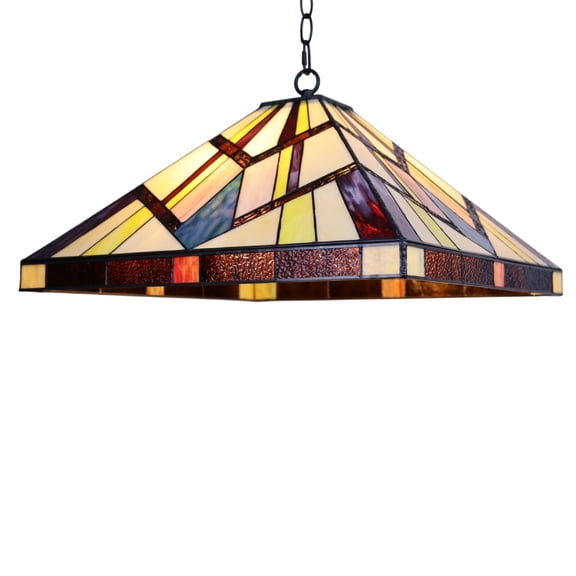 Chloe Lighting Vincent Mission 2-Light Glass/Metal Pendant in Blackish Bronze