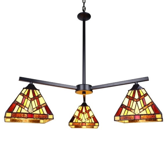 Chloe Lighting Vincent Mission 3-Light Glass Chandelier in Multi-Color
