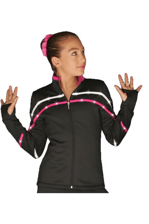 Chloe Noel J618F 2-Tone Piping Light Weight Fleece Figure Skating Jacket with matching Swarovski crystals