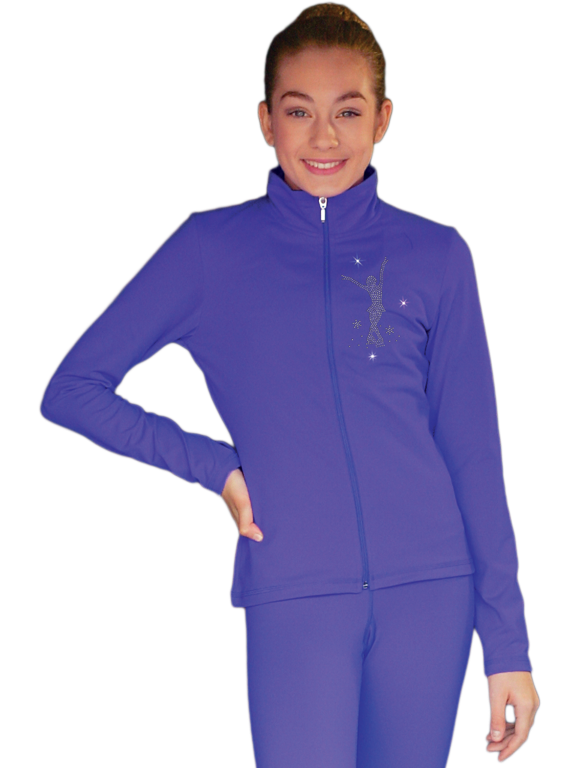 Chloe Noel JT811 Solid Fleece Fitted Elite Figure Skating Jacket w/ Mini Jump Skater Crystals Combination