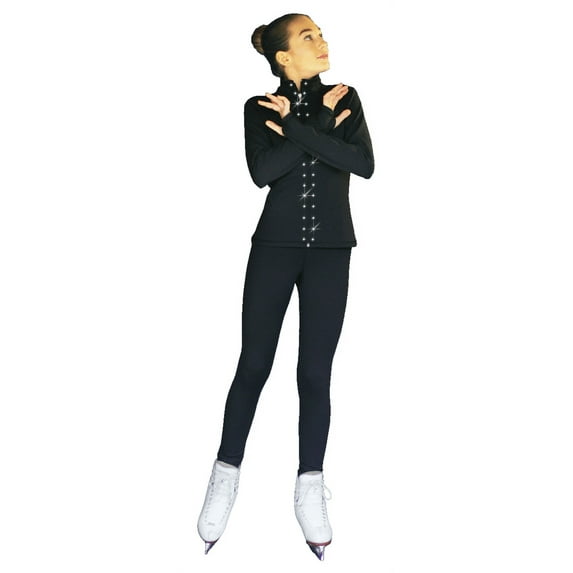 Chloe Noel PS711 Solid Color Skinny Yoga Off Ice Elite Figure Skating Pants w/ Front Pocket and Swarovski Crystal Block