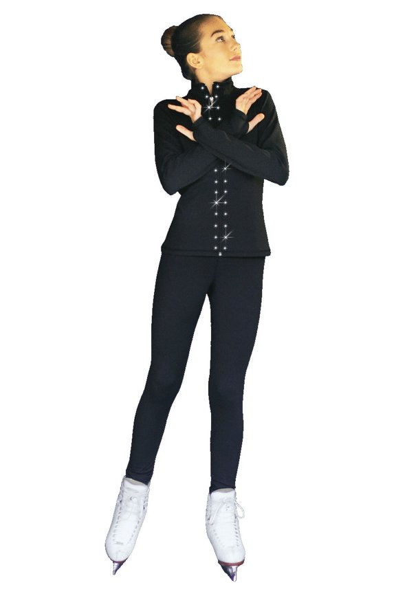 Chloe Noel PS711 Solid Color Skinny Yoga Off Ice Elite Figure Skating Pants w/ Front Pocket and Swarovski Crystal Block