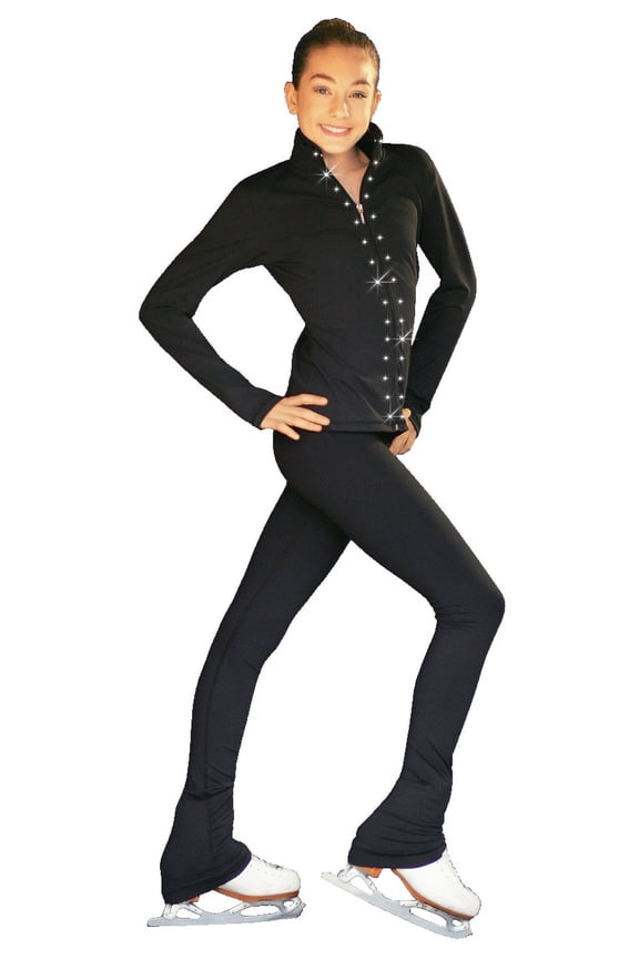 Chloe Noel PS735 Solid Over-the-hill Skate Elite Figure Skating Pants with Front Pocket and Swarovski Crystal Block