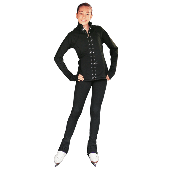 Chloe Noel PS792 3" Waist Band Black/Color Cuffs Elite Figure Skating Pants & Front Pocket & Swarovski Crystal Block